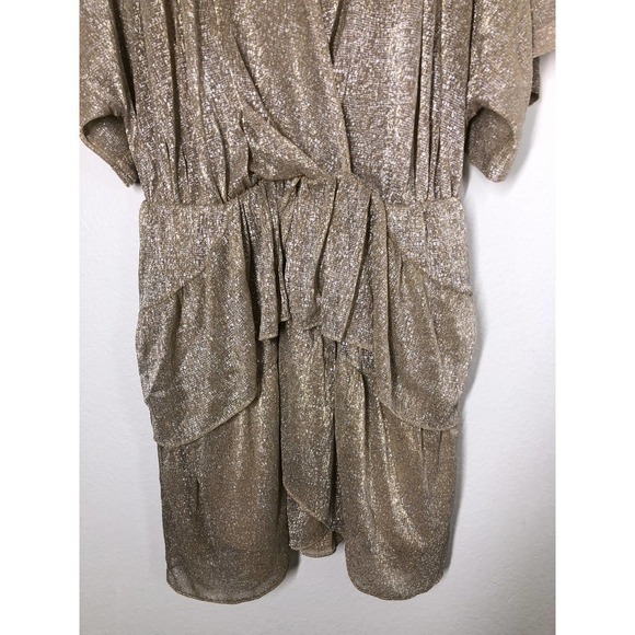 IRO Sheer Gold Wide Dress Mini Shimmering Tiered V-neck US 6 - Picture 5 of 12